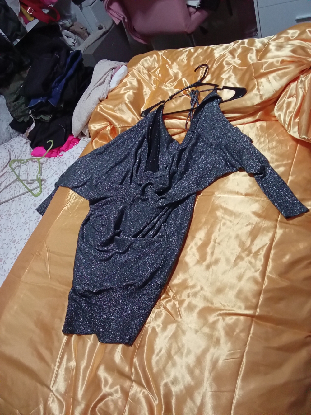Baby Phat Sparkle Midi Dress in Charcoal Black